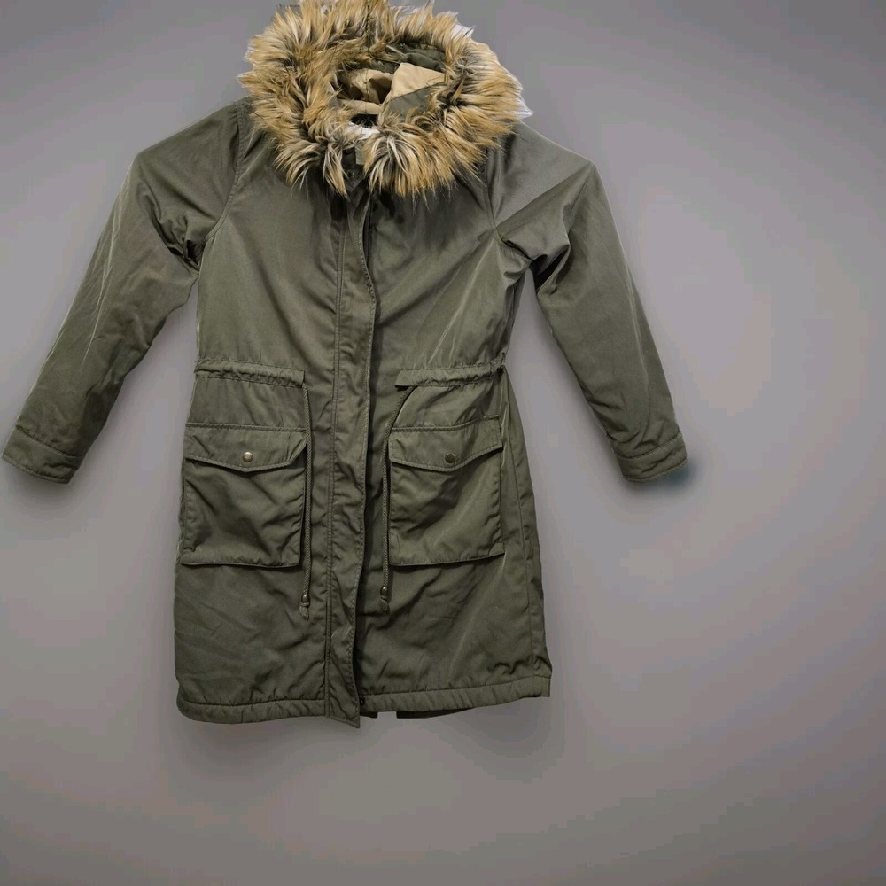 WHO WHAT WEAR Parka Jacket Womens Sz M Long Line Winter Coat Faux Fur Lined Hood